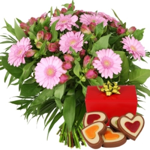 Mother's Day bouquet + chocolate hearts (Mothers Day Value bouquet + 140 grams of chocolate hearts)